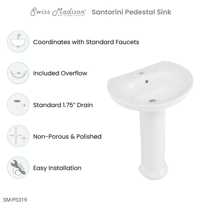 Swiss Madison Santorini Two-Piece Pedestal Sink - SM-PS319