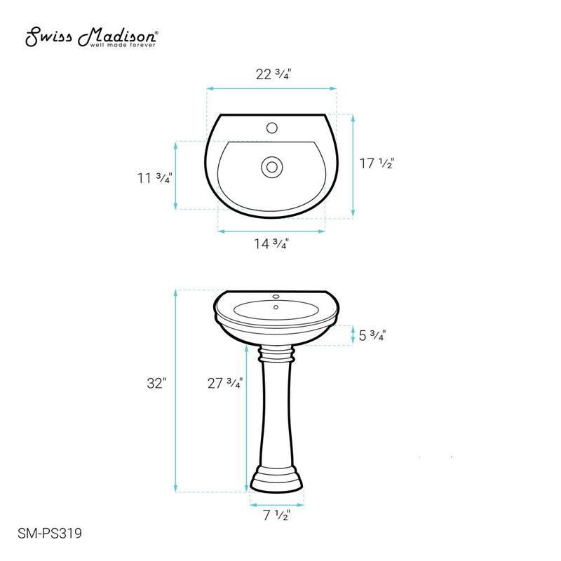 Swiss Madison Santorini Two-Piece Pedestal Sink - SM-PS319