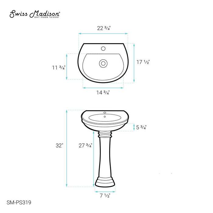 Swiss Madison Santorini Two-Piece Pedestal Sink - SM-PS319