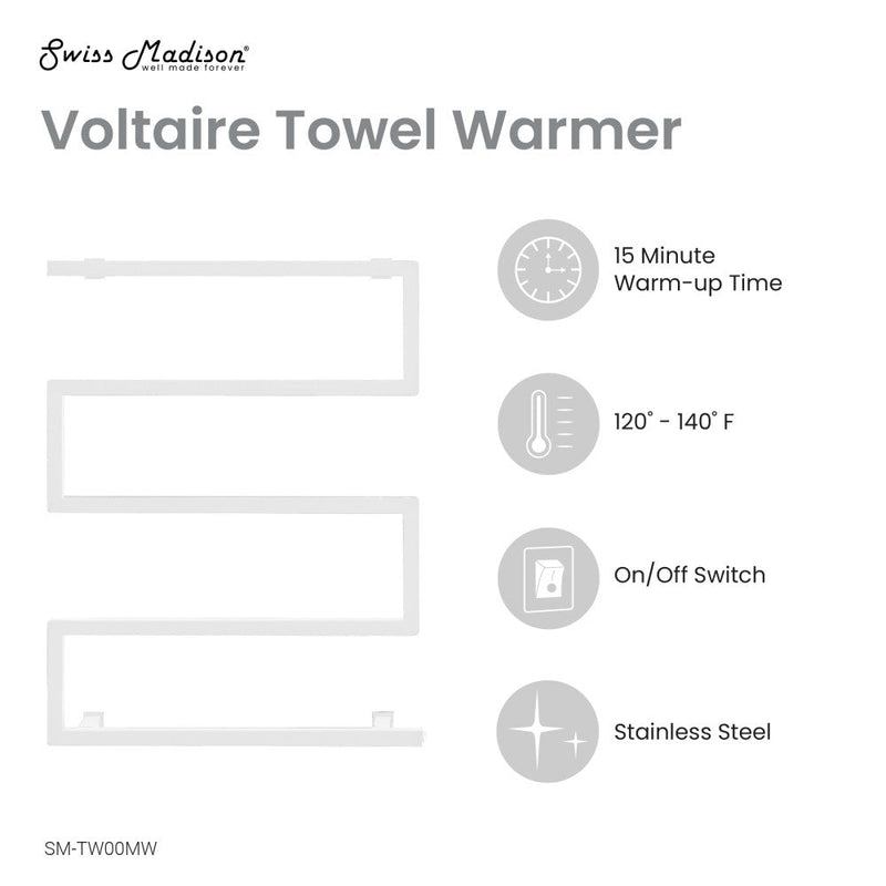 Swiss Madison Voltaire 5-Bar Electric Towel Warmer in Matte White - SM-TW00MW