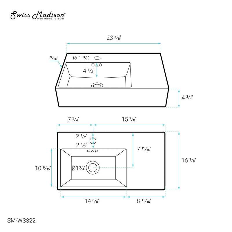 Swiss Madison St. Tropez 24 x 18 Ceramic Wall Hung Sink with Left Side Faucet Mount - SM-WS322