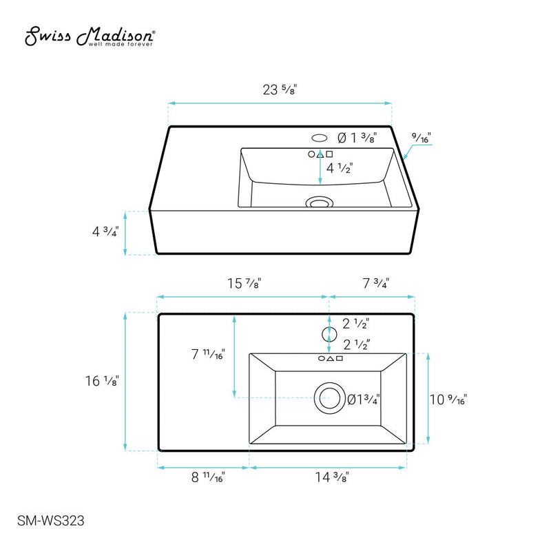 Swiss Madison St. Tropez 24 x 18 Ceramic Wall Hung Sink with Right Side Faucet Mount - SM-WS323