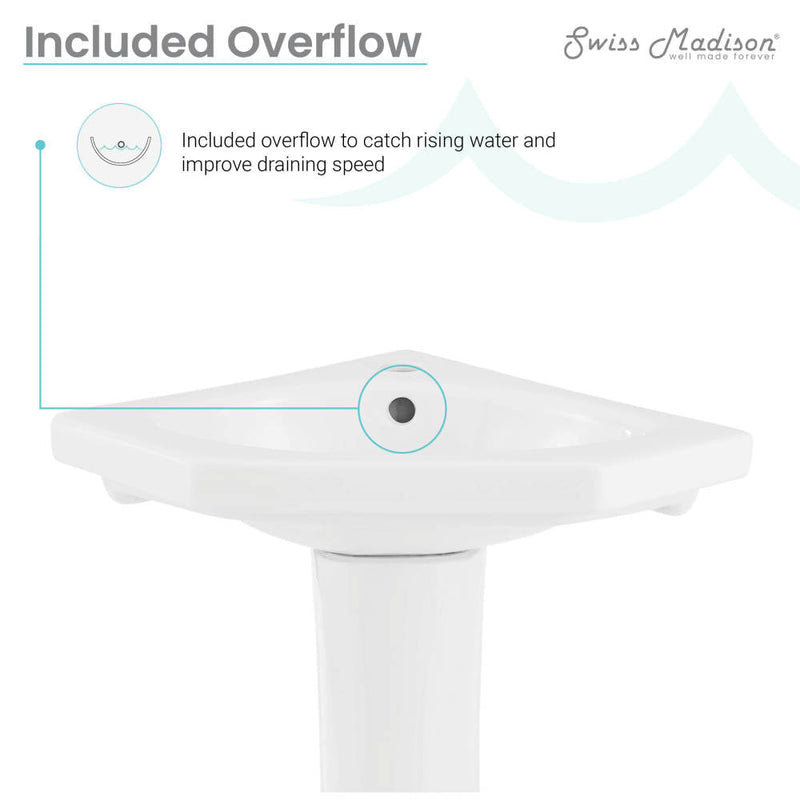 Swiss Madison St.Tropez Corner Two-Piece Pedestal Sink - SM-PS318