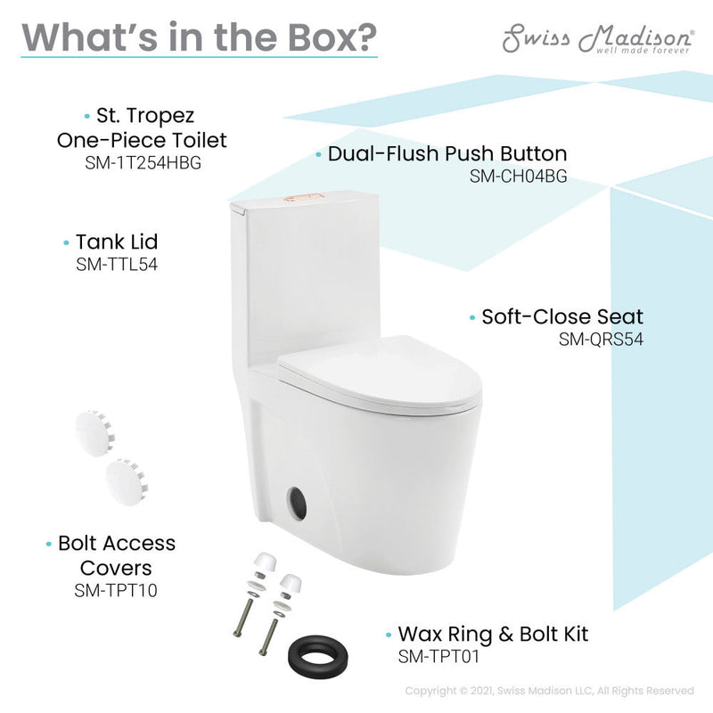 Swiss Madison St. Tropez One Piece Elongated Toilet Dual Vortex™ Flush, Rose Gold Hardware - SM-1T254HBG