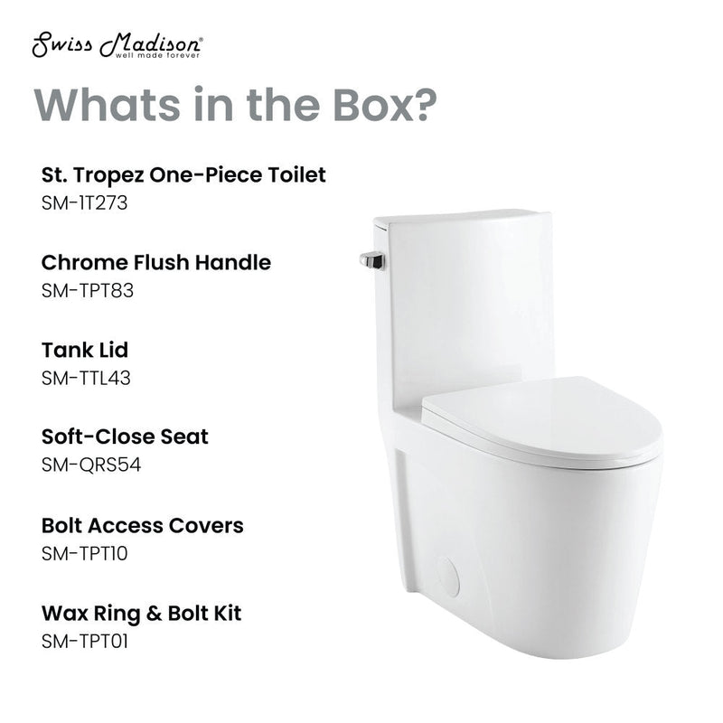 Swiss Madison St. Tropez One-Piece Elongated Toilet Left Side Flush, 10" Rough-In 1.28 gpf - SM-1T273