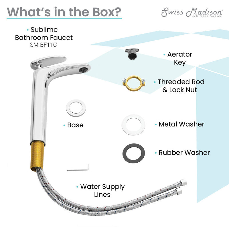 Swiss Madison Sublime Single Hole, Single-Handle, High Arc Bathroom Faucet in Chrome - SM-BF11C