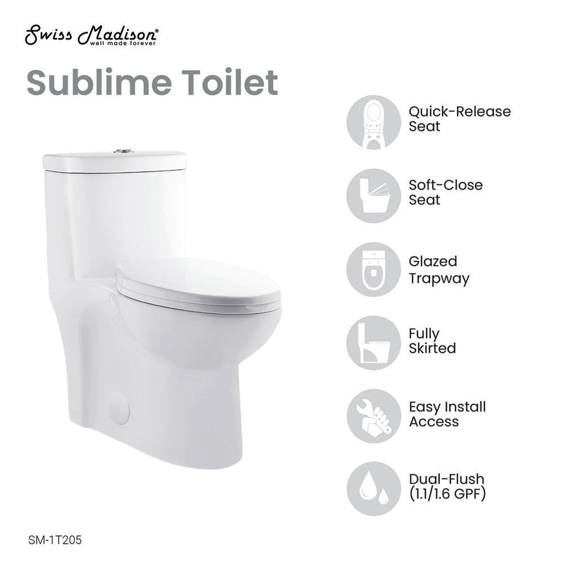 Swiss Madison Sublime One-Piece Elongated Toilet Dual-Flush 1.1/1.6 gpf - SM-1T205