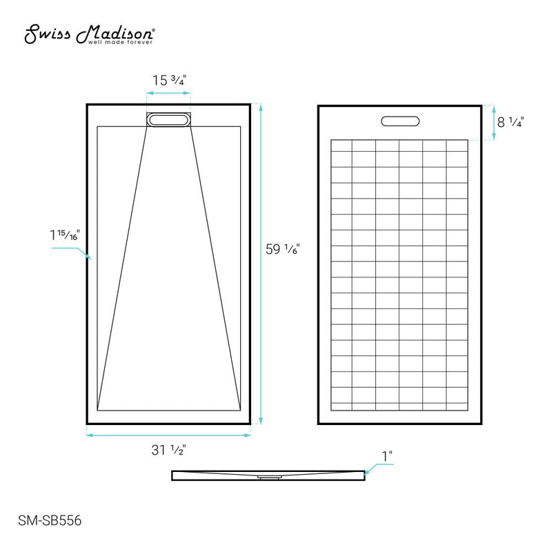 Swiss Madison Terre C Series 60" x 32" Reversible Drain Shower Base - SM-SB556