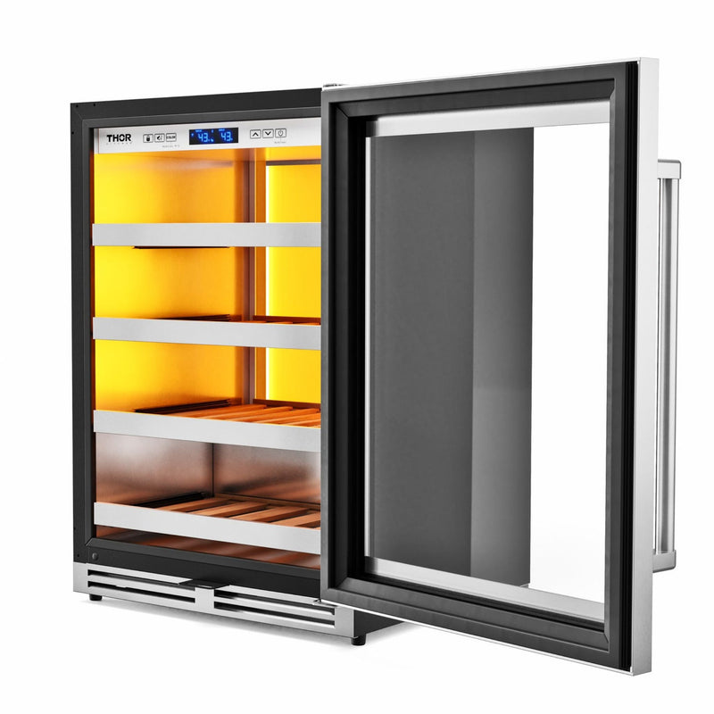 Thor Kitchen - 24" 45 Bottle Left Swing Wine Cooler with Backlight - TWC24UL