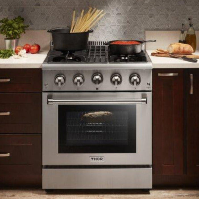 Thor Kitchen - 30 in. Natural Gas Burner/Electric Oven Range in Stainless Steel - HRD3088U