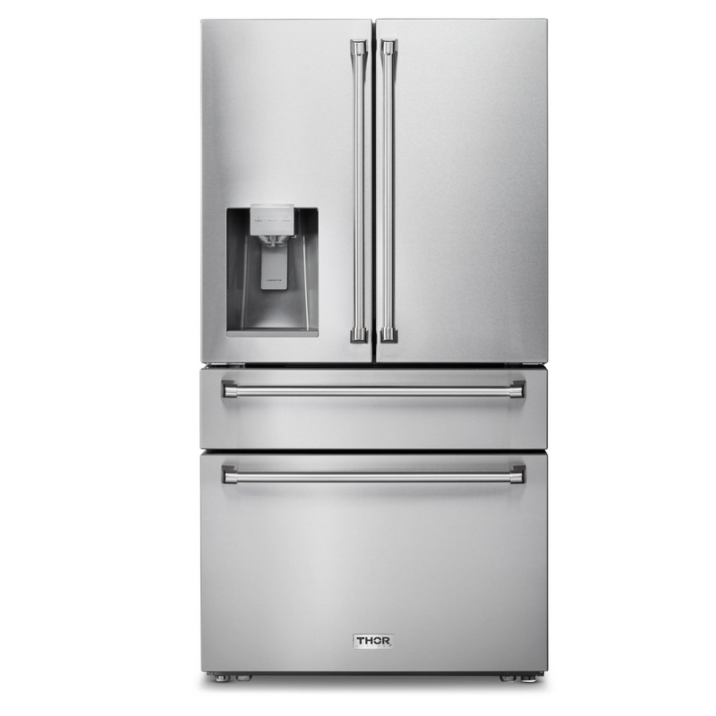 Thor Kitchen - 36 In. Counter Depth Refrigerator in Stainless Steel with Water Dispenser, Ice Maker - TRF3601FD
