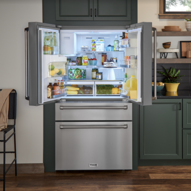 Thor Kitchen - 36 In. Counter Depth Refrigerator in Stainless Steel with Water Dispenser, Ice Maker - TRF3601FD