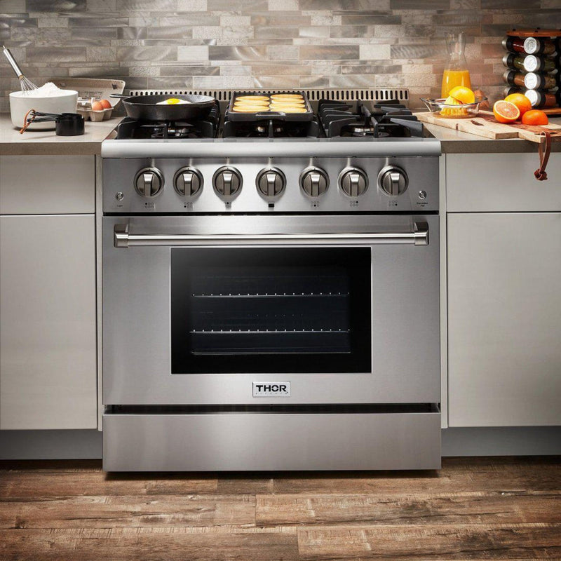 Thor Kitchen - 36 in. 5.2 cu. ft. Professional Propane Gas Range in Stainless Steel - HRG3618ULP