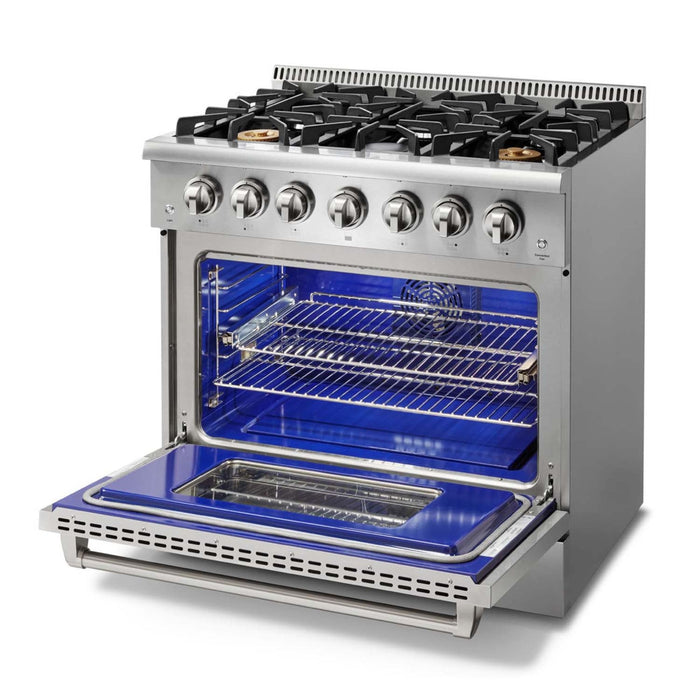 Thor Kitchen - 36 in. 5.2 cu. ft. Professional Propane Gas Range in Stainless Steel - HRG3618ULP
