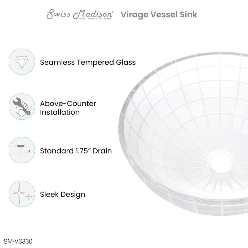 Swiss Madison Virage 16.5" Round Glass Vessel Sink - SM-VS330