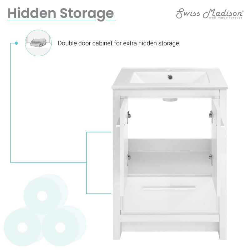 Swiss Madison Virage 24" Freestanding, Bathroom Vanity in Glossy White - SM-BV730W