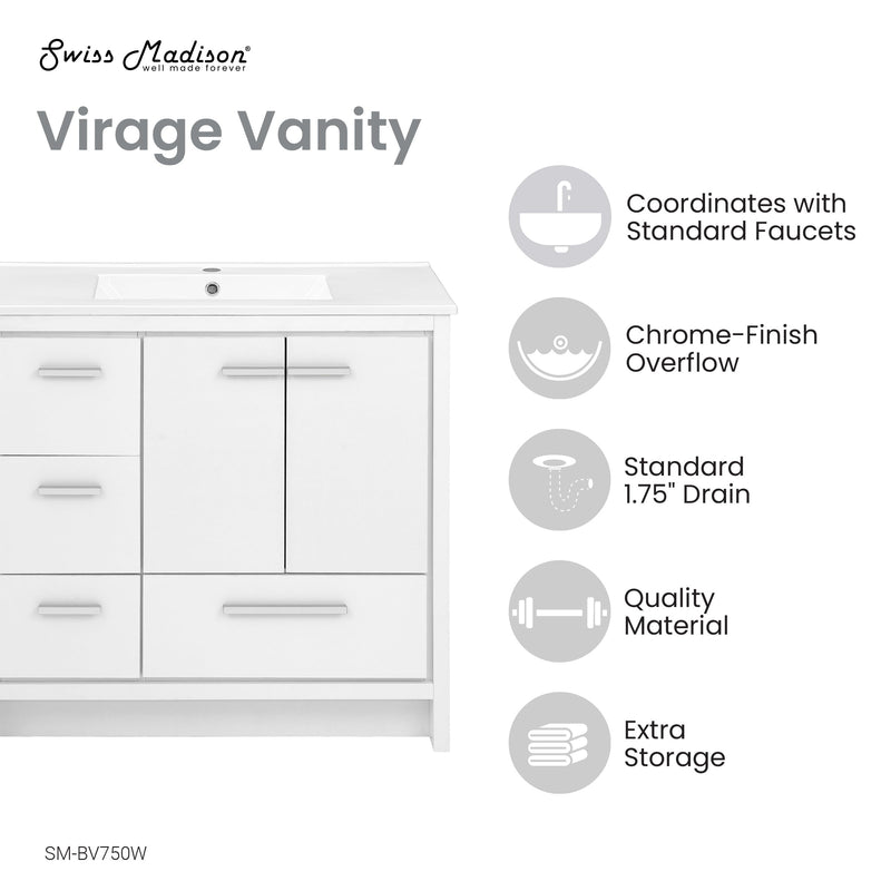 Swiss Madison Virage 36 Freestanding, Bathroom Vanity in White - SM-BV750W