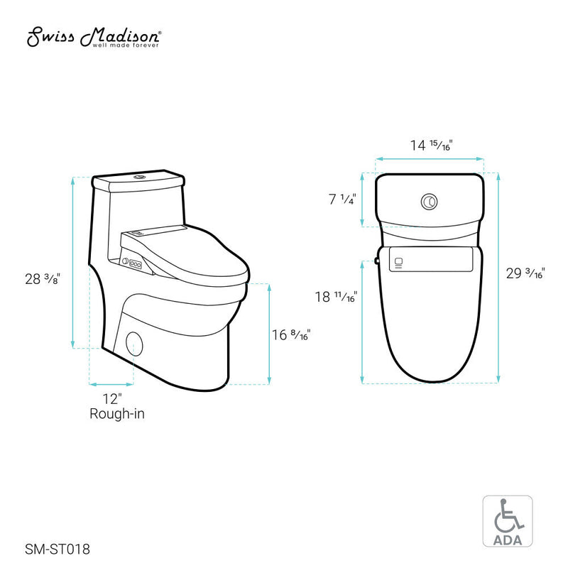 Swiss Madison Virage One-Piece Toilet with Vivante Smart Seat 1.1/1.6 gpf - SM-ST018