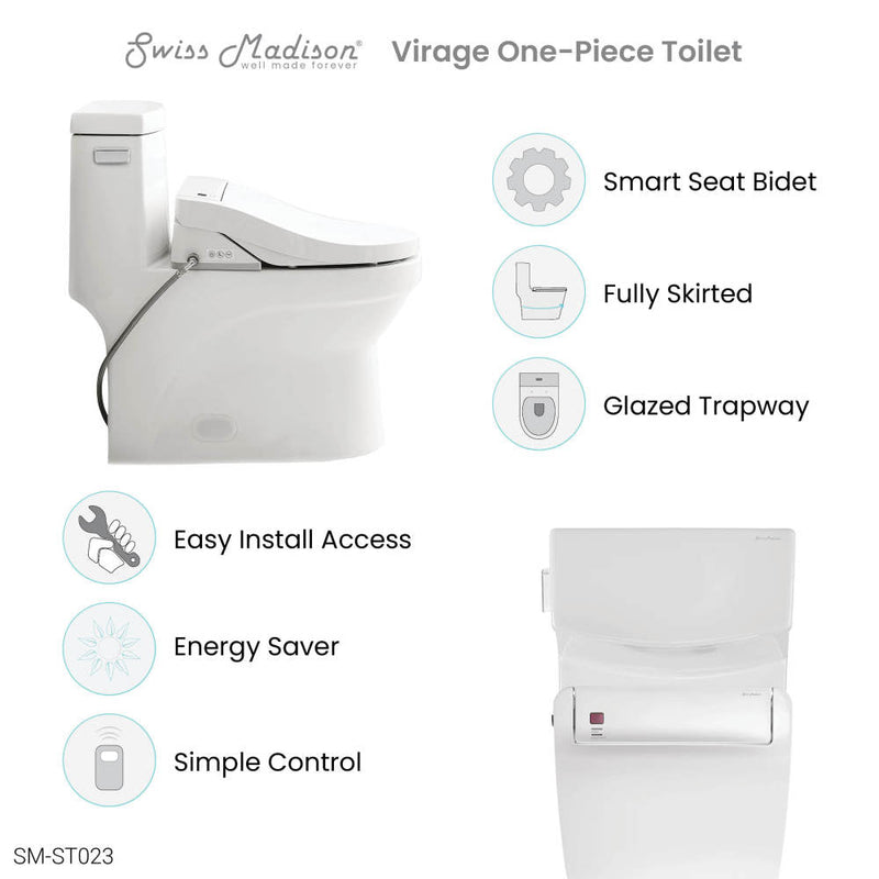 Swiss Madison Virage One-Piece Toilet with Vivante Smart Seat Left Side Flush Handle 1.28 gpf - SM-ST023