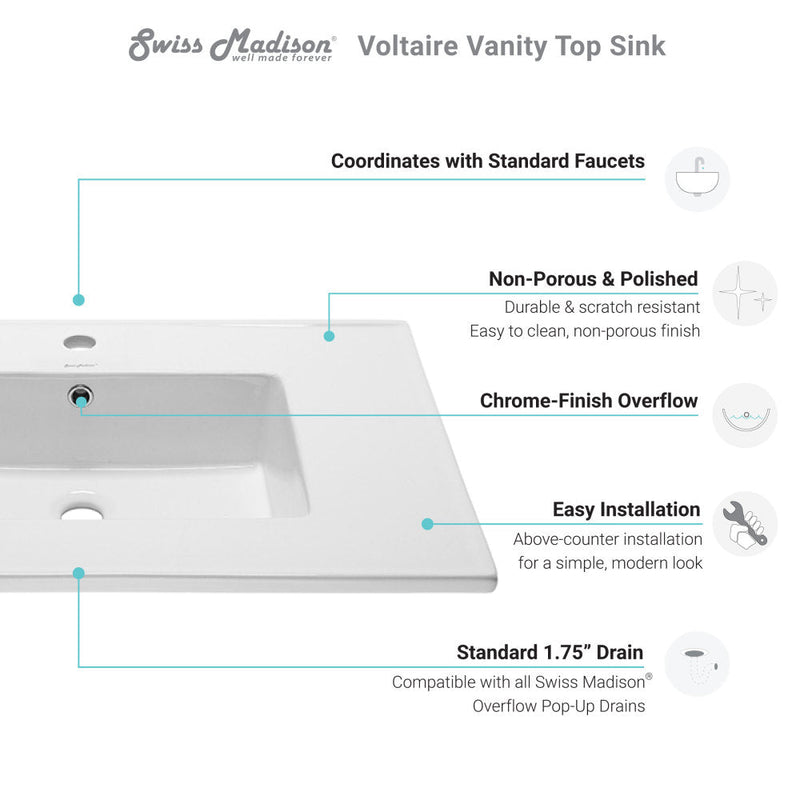 Swiss Madison Voltaire 31 Vanity Top Sink with Single Faucet Hole - SM-VT328