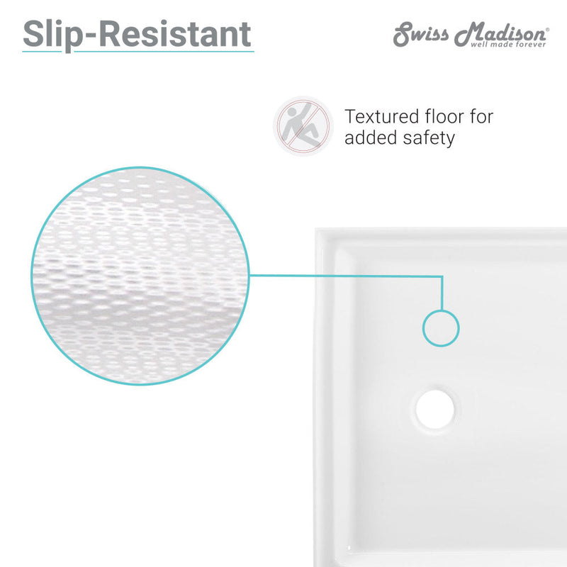 Swiss Madison Voltaire 48" x 32" Acrylic White, Single-Threshold, Center Drain, Shower Base - SM-SB516