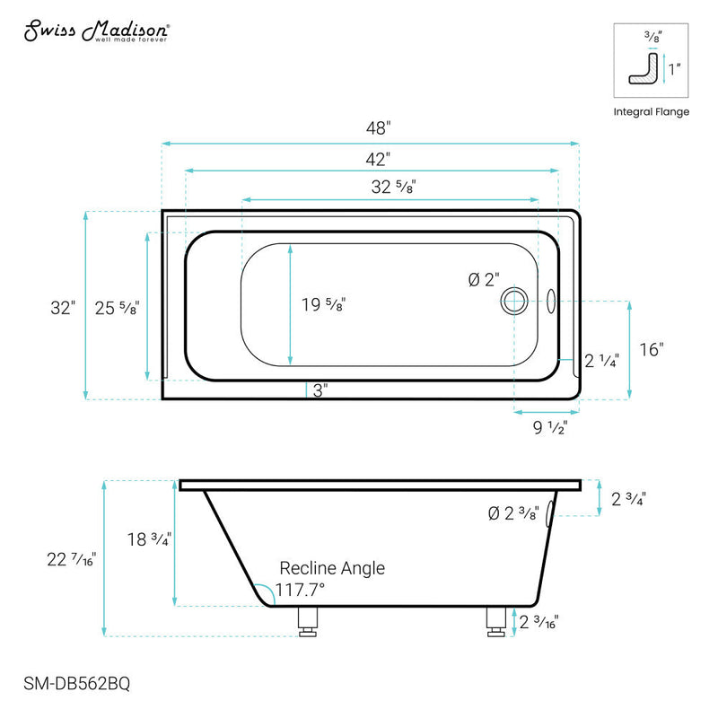 Swiss Madison Voltaire 48" x 32" Right-Hand Drain Alcove Bathtub in Bisque - SM-DB562BQ