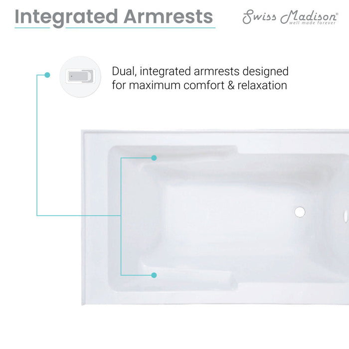 Swiss Madison Voltaire 54" x 30" Right-Hand Drain Alcove Bathtub with Apron & Armrest - SM-AB550