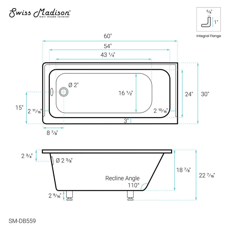 Swiss Madison Voltaire 60" x 30" Left-Hand Drain Alcove Bathtub - SM-DB559