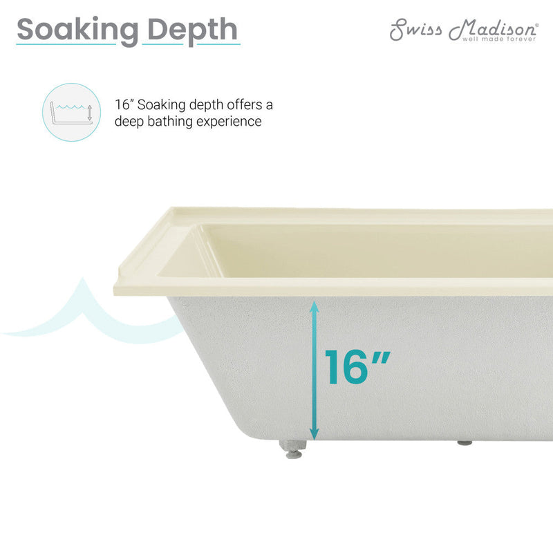 Swiss Madison Voltaire 60" x 30" Right-Hand Drain Alcove Bathtub in Bisque - SM-DB560BQ