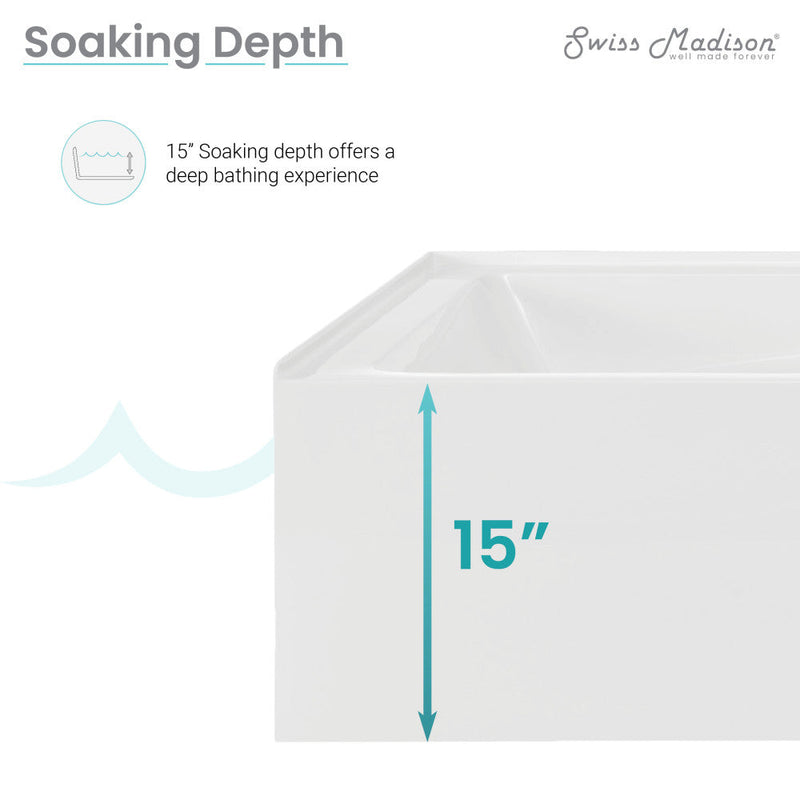Swiss Madison Voltaire 72" x 36" Right-Hand Drain Alcove Bathtub with Apron and Armrest - SM-AB555