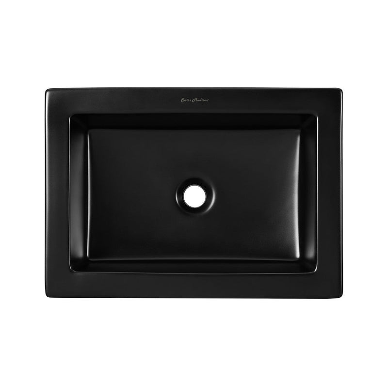 Swiss Madison Voltaire Ceramic Rectangle Vessel Sink, Matte Black - SM-VS282MB