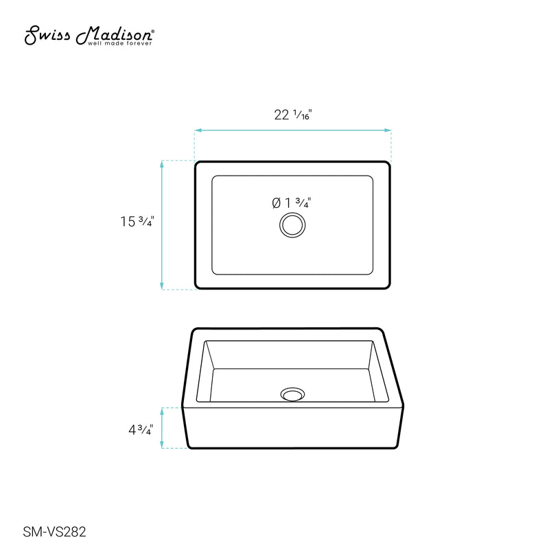 Swiss Madison Voltaire Ceramic Rectangle Vessel Sink - SM-VS282