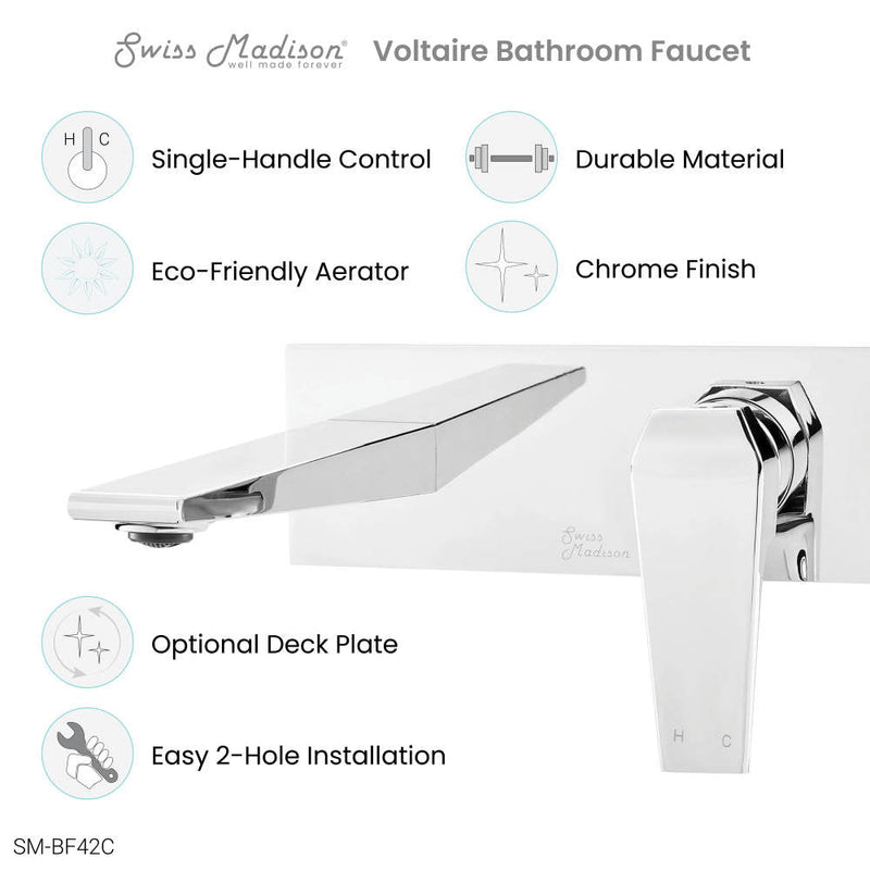 Swiss Madison Voltaire Single-Handle, Wall-Mount, Bathroom Faucet in Chrome - SM-BF42C