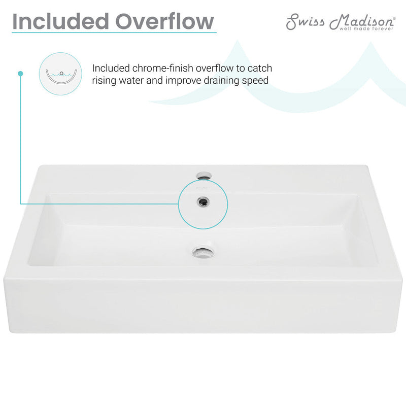 Swiss Madison Voltaire Wide Rectangle Wall-Mount Sink in Shiny White - SM-WS292