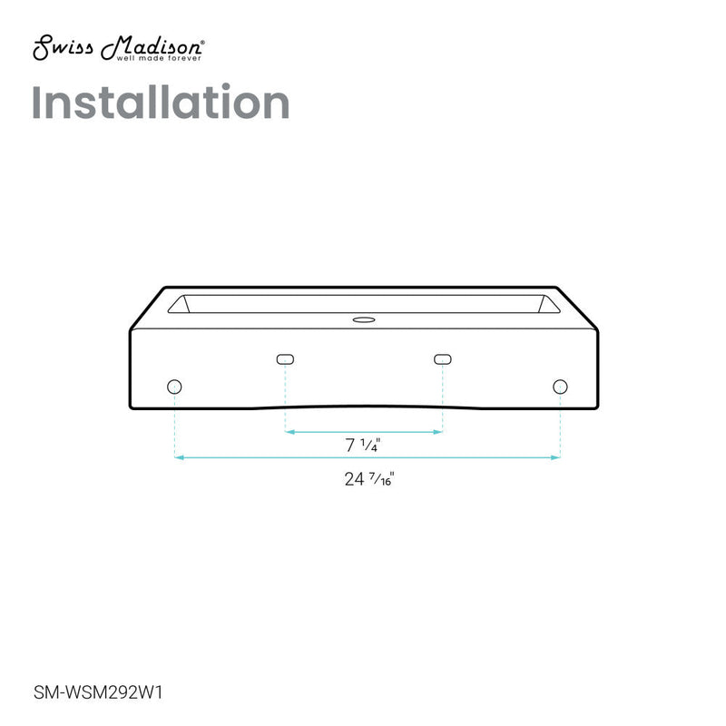 Swiss Madison Voltaire Wide Rectangle Wall Hung Sink in White Marble - SM-WSM292W1